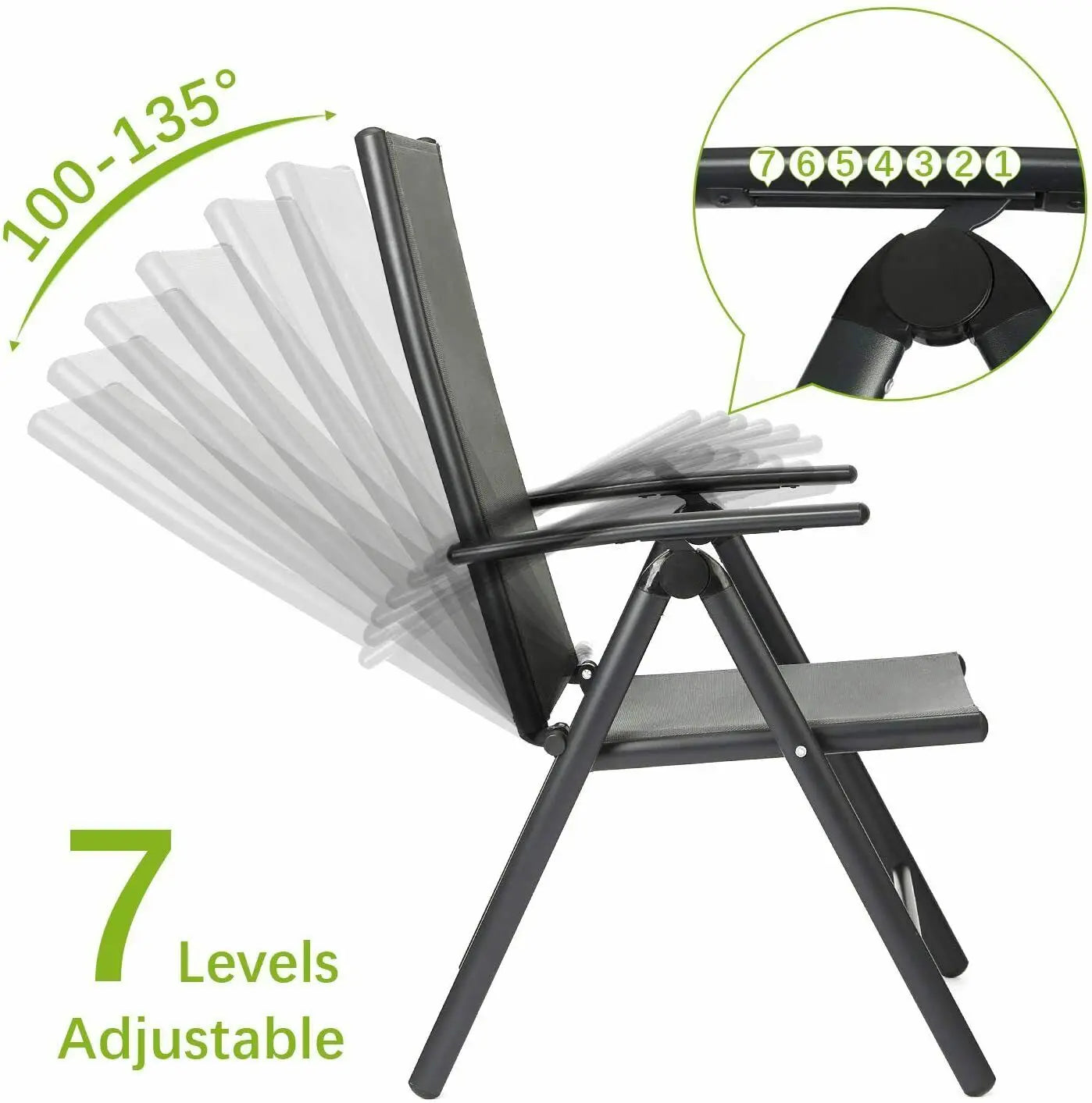 Tuinstoelen - Balkonstoelen - 7-Standen Verstelbaar - Opvouwbare - Aluminium Frame - Set van 2 - Tot 150kg Draagkracht – Tuin & Camping Stoelen - Grijs