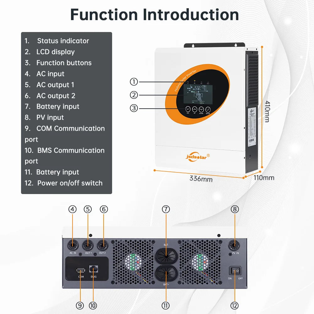 Hybride Zonne-energie Omvormer – Solar Omvormer – Inverter – Off-grid Omvormer – On-grid Omvormer – 6,5 kW 48V – Pure Sinusgolf & Dubbele AC-uitgang - QUORE
