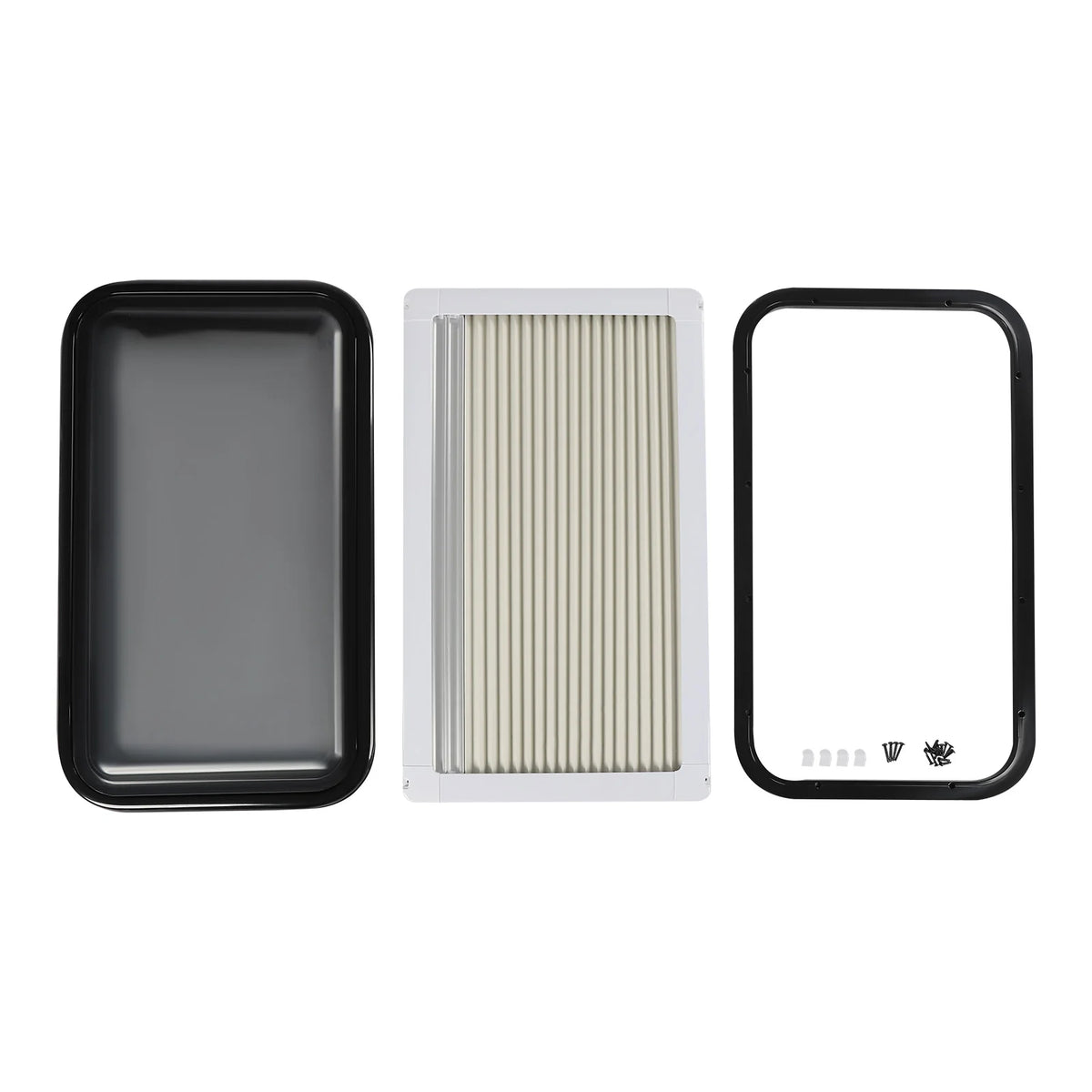 Camperraam - Caravan - 700x400mm - Windows Gehard glas - Raam openend naar buiten - Voor campers en caravans - Caravan Zijraam - Getint Schuifraam - Insectenbescherming - Wit en Zwart