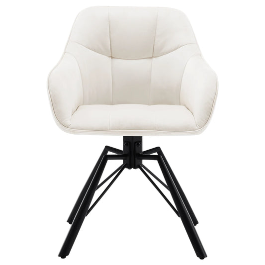 Stoel - Eetkamerstoel - Draaibare Eetkamerstoel - Ergonomisch - Eetkamerstoel met Armleuningen – Comfortabele - Gestoffeerde Keukenstoel – Fluwelen Zitting – 360° Rotatie – Modern Design - 58.5x54.5x82.5cm - Crème Fluweel - QUORE