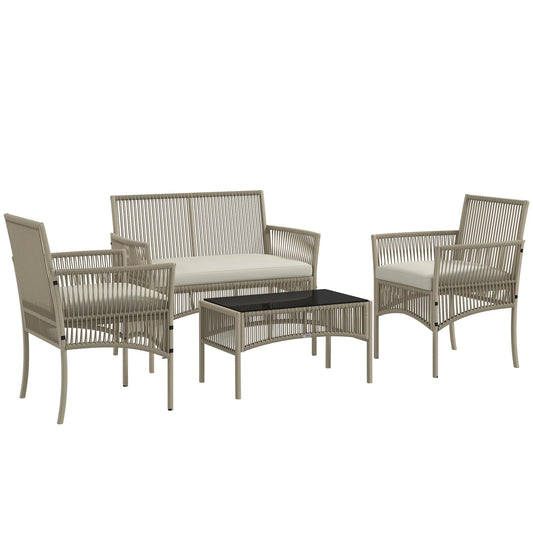 Tuinset – Loungeset – Buitenmeubel – Tuinmeubel – 4-Delig – Staal En PE-Rattan – UV-Bestendige Kussens - QUORE