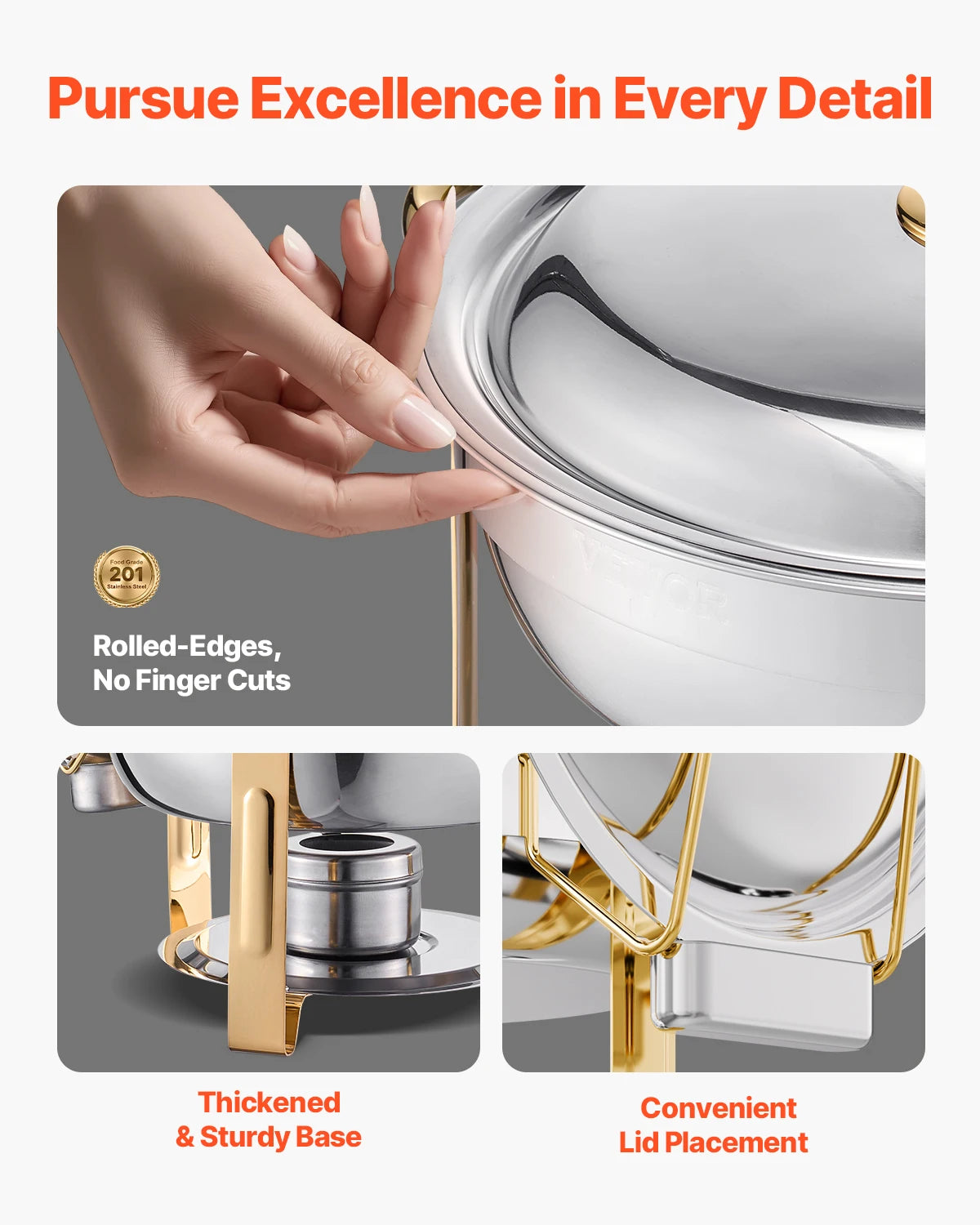 Chafing Dish - Warmhoudplaat - Buffetwarmer Set - Rechaud - RVS - Volformaat Buffet Warmhoudpannen - voor Feesten & Banketten - Set van 4 - Silvery - QUORE
