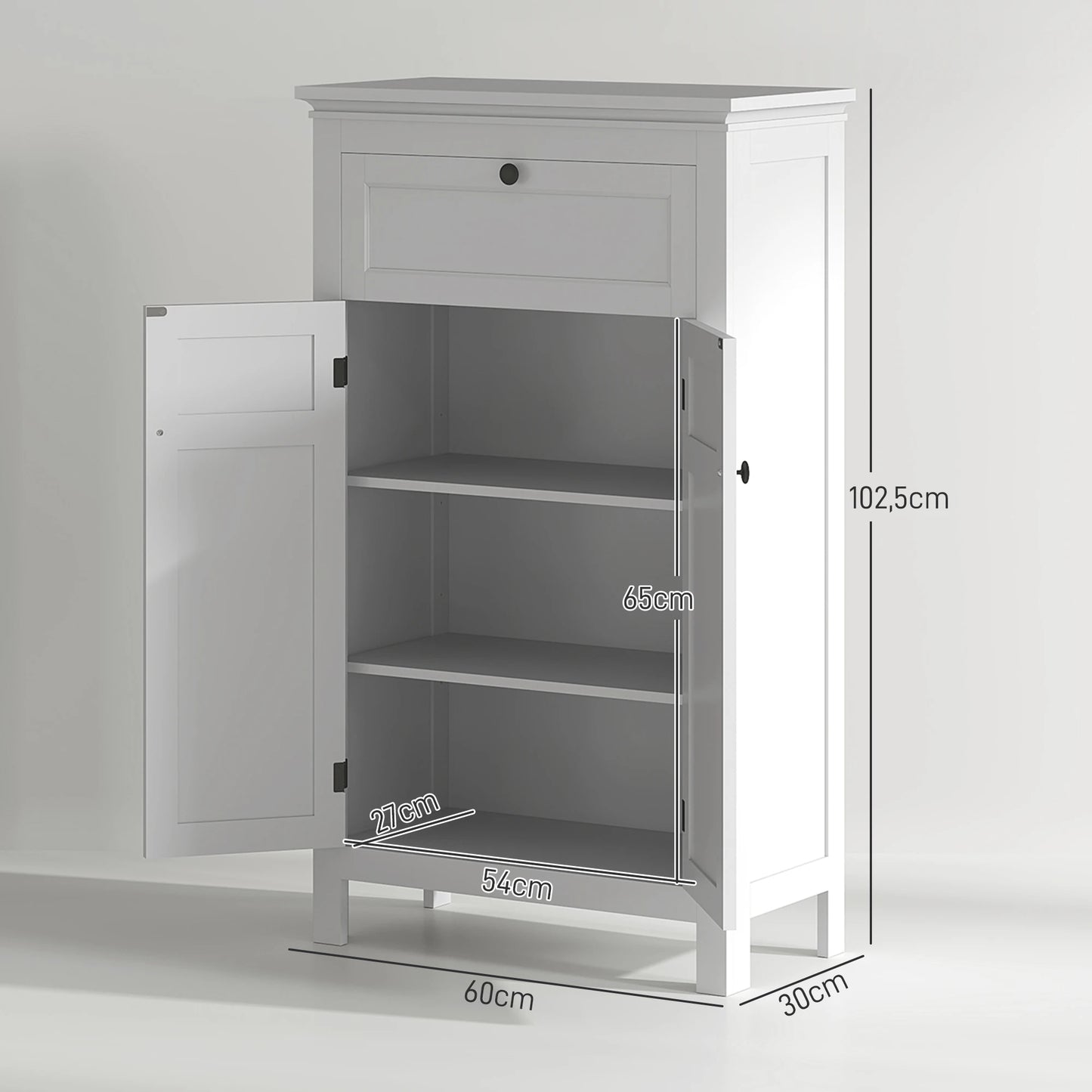 Badkamermeubel – Badkamerkast – Opbergmeubel – Wasbakmeubel – Verstelbare Plank – Antislip Systeem – MDF Materiaal