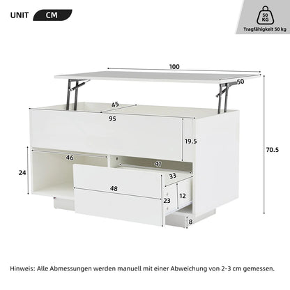 Hoogglans Salontafel – Koffietafel – Tafeltje – Woonkamertafel – Tafel Met Verstelbaar Blad – LED-Verlichting – Lade En Open Opbergruimte – 100x50x55 cm – Robuuste Constructie