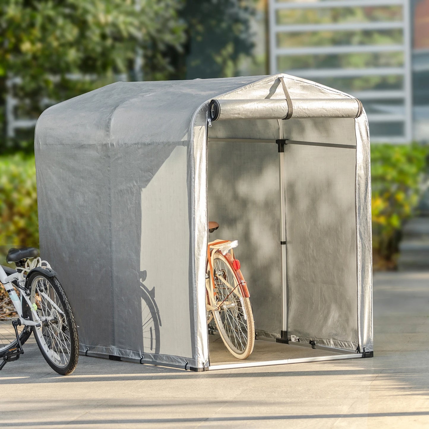 Fietsenstalling – Fietsberging – Fietsenhok – Opbergschuur – Tuinhuis – Donkergrijs – Aluminium Frame – Waterdicht PE Zeil