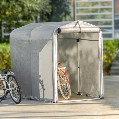 Fietsenstalling – Fietsenhok – Tuinschuur – Opberghok – Overkapping – Grijs – Waterdicht PE Materiaal – Robuust Aluminium Frame