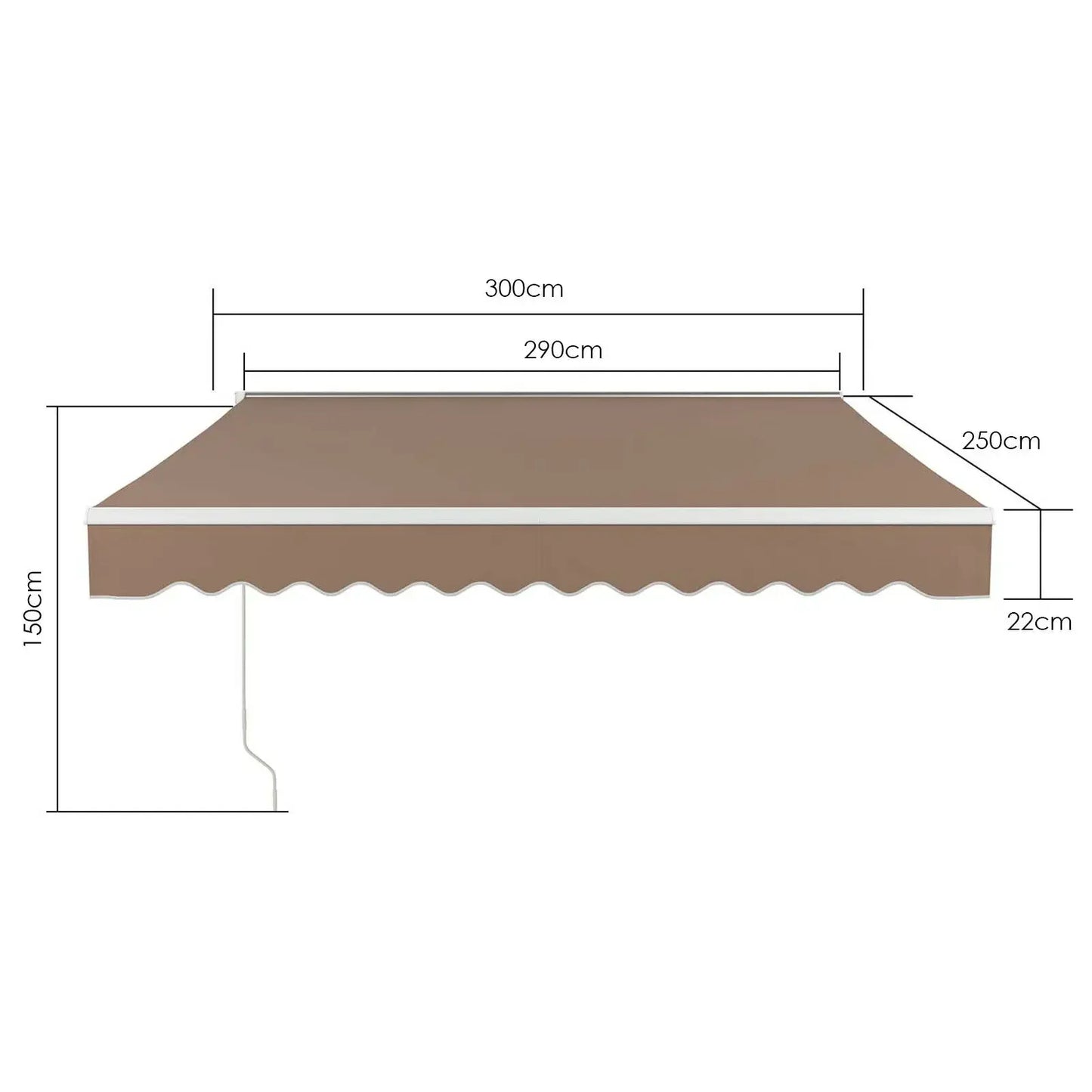 Luifel Zonnescherm - Terrasscherm - Zonneluifel - Handmatig - Uitschuifbaar - 300x250cm – Khaki Zonnescherm met UV50+ Bescherming – Vouwbaar en Weerbestendig