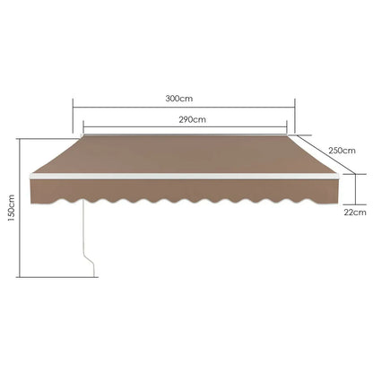 Luifel Zonnescherm - Terrasscherm - Zonneluifel - Handmatig - Uitschuifbaar - 300x250cm – Khaki Zonnescherm met UV50+ Bescherming – Vouwbaar en Weerbestendig