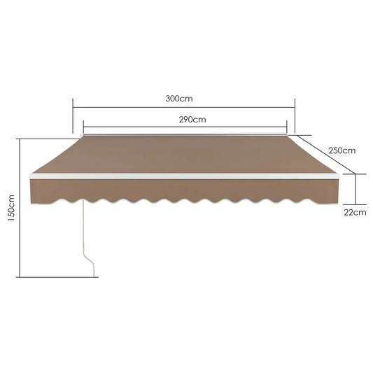Uitschuifbare Zonwering - Luifel - Zonneluifel - Balkonluifel - Luifel Zonnescherm - Klemluifel - 300 x 250cm - Handmatig Opvouwbaar – UV50+ Bescherming voor Ramen, Deuren & Balkons - Khaki
