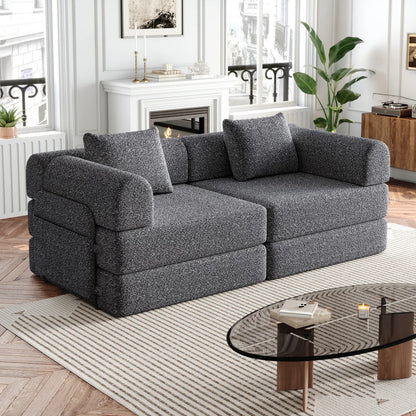 Slaapbank – Bedbank – Bankstel – Sofa – Logeerbed – 2-zits Chenille – Opbergruimte in Armleuning – Drie Metalen Frames - QUORE