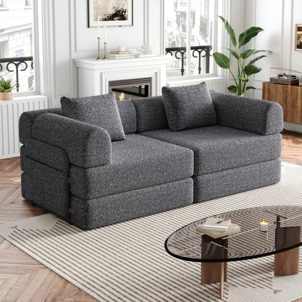 Slaapbank – Bank – Sofa – Zetel – Bedbank – 2-in-1 Chenille – Met Opbergruimte in Armleuning – Met Stevig Metalen Frame - QUORE
