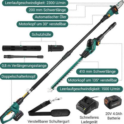 Cordless Pole Saw for Tree Trimming, Multi-Angle, Telescoping Tool-Less Electric Pole Saw, Tree Trimmer with Battery & Charger