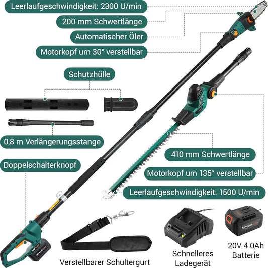 Cordless Pole Saw for Tree Trimming, Multi-Angle, Telescoping Tool-Less Electric Pole Saw, Tree Trimmer with Battery & Charger