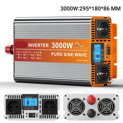 3000W Omvormer – Stroomomzetter – Inverter – Spanningsomzetter – DC naar AC Converter – 12V naar 220V – Compact Design – Veiligheidsbescherming - QUORE