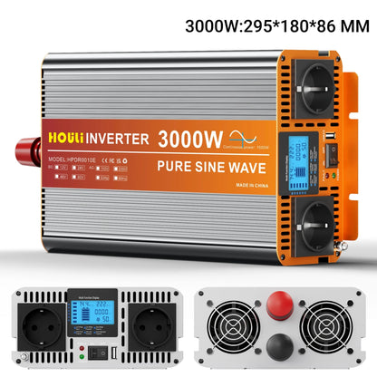HOULI 3000W-7000W Car Power Inverter 12V/24V to 220V AC Converter with Dual EU Sockets &USB，Ideal for Camping, RV, Emergency Us - QUORE
