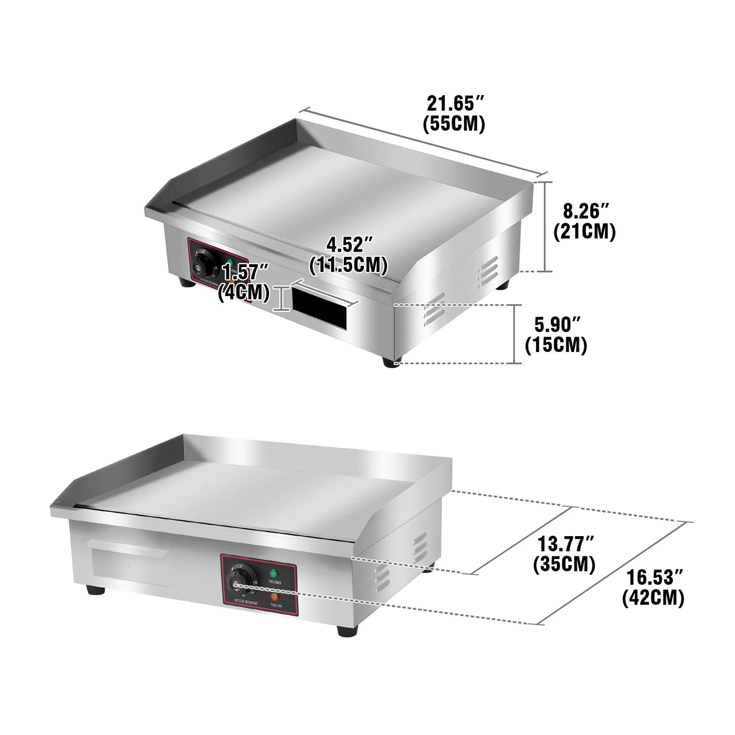 Elektrische Grillplaat - Grillplaat - Teppanyaki Grill - voor Horeca - Thuisgebruik - Ruim Bakoppervlak - 3000W - 220-240 V / 50 Hz - 30-300°C - RVS - 55 x 43 x 15 cm - Zilver