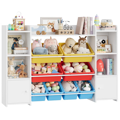 Toy Storage Unit – Speelgoedkast – Kinderboekenkast – Opbergkast – Kids Organizer – Rood – 8 Afneembare Opbergboxen – Duurzaam Houten Materiaal - QUORE