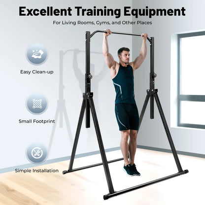Triangulaire Pull-Up Station – Optrekstang – Klimrek – Fitnessstation – Trainingsrek – Zwart Carbonstaal – Verstelbare Hoogte 1,75-2,30m – Max Draagvermogen 200kg