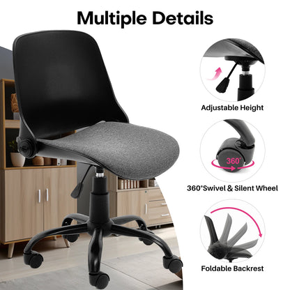 Bureaustoel – Ergonomische Stoel – Werkstoel – Thuiswerkstoel – Vouwbare Rugleuning – Verstelbare Zithoogte – 360° Draaibaar - Zwart