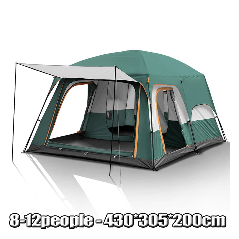 Familietent – Campingtent – Grote Tent – Kampeertent – Ruim – Waterdicht – Aluminium Frame - 430x305x200cm - Groen