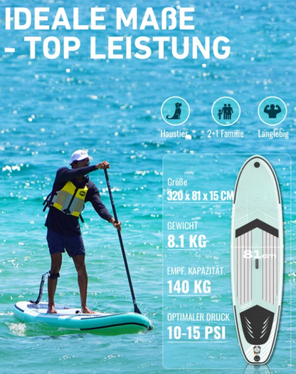 Opblaasbaar Stand Up Paddle Board – SUP Board – Inflatable Paddleboard – Waterboard – Lichtgewicht – Duurzaam PVC – Verstelbaar Peddel En Zitje - Turkooisgroen
