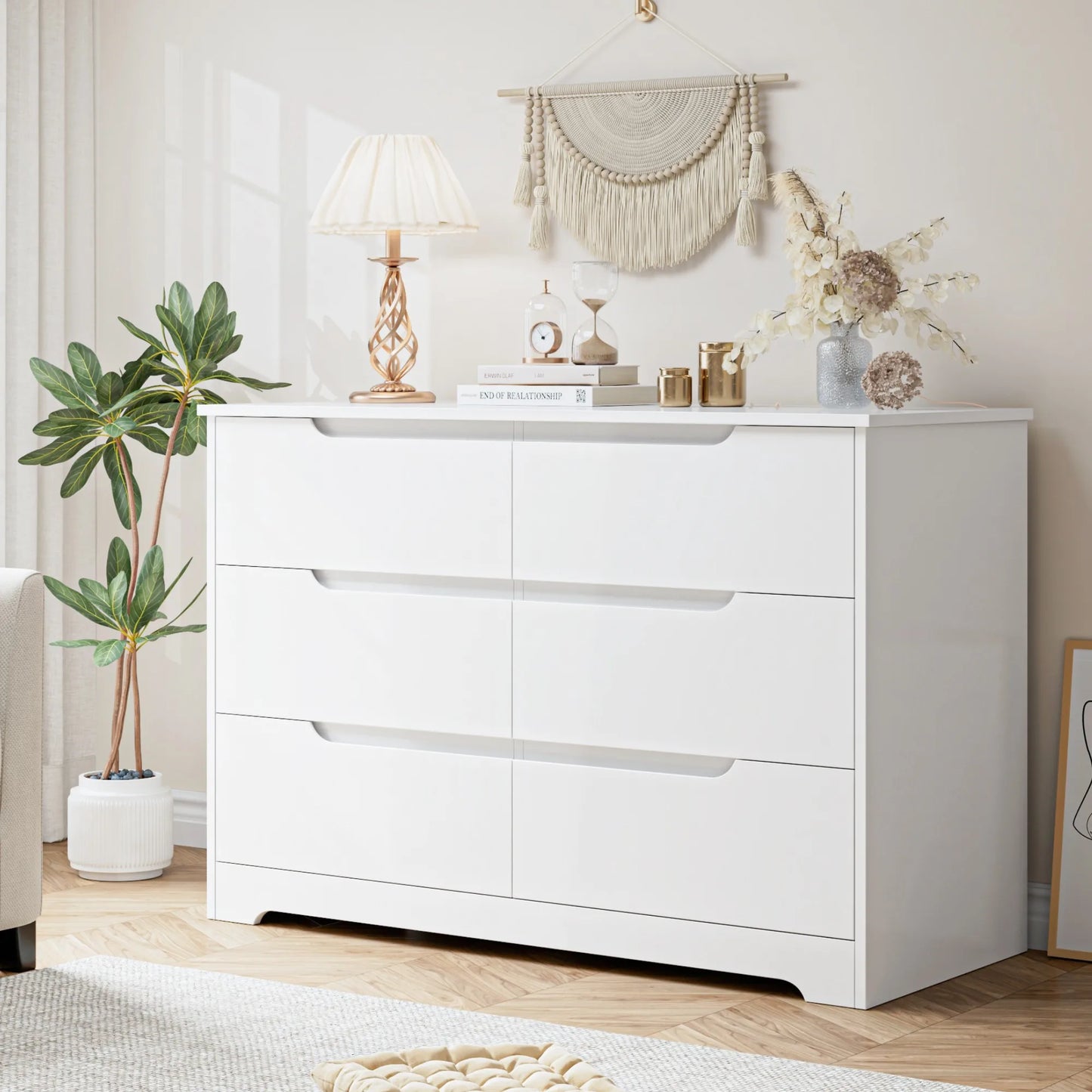 Ladekast 6 Lades – Ladekast Wit – Ladeblok – Opbergkast – Kast Slaapkamer – Modern Minimalistisch Design – Afmetingen 105x40x71 cm – Stevig MDF Metalen Rails - QUORE