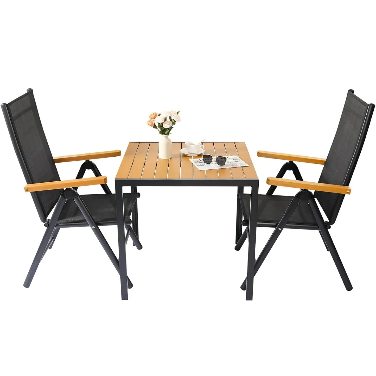 Balkonmeubelset – Tuinset – Balkonset – Meubelset Voor 2 Personen – Inklapbare Stoelen Met Verstelbare Rugleuning – Aluminium Frame Met Teslin-Stof