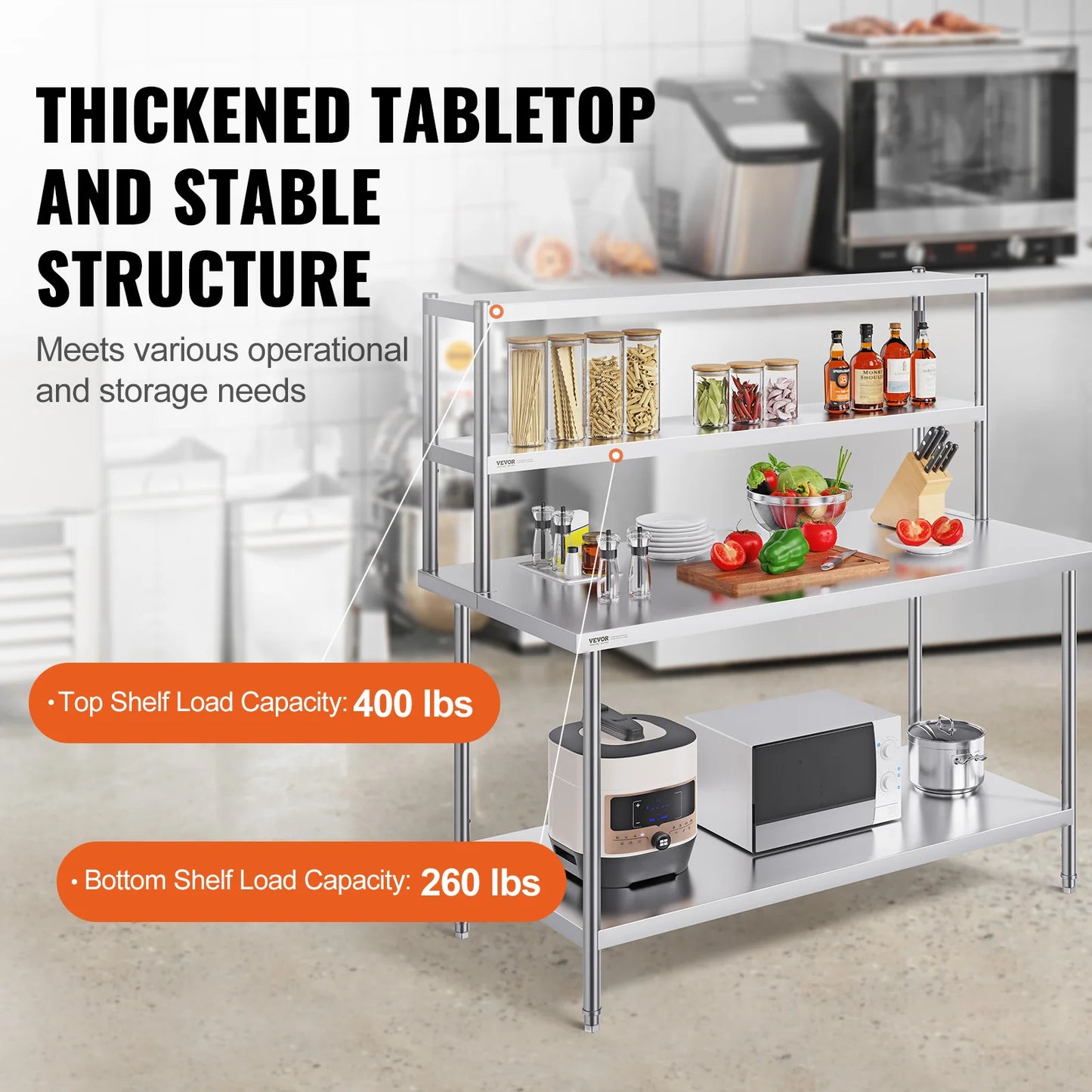 RVS Werktafel -  Keukeneiland - Kookeiland - RVS Werktafel met Verstelbare Bovenplank - 12 x +48 inch  - voor Keukens, Restaurants & Werkplaatsen
