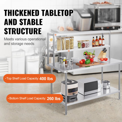 RVS Werktafel -  Keukeneiland - Kookeiland - RVS Werktafel met Verstelbare Bovenplank - 12 x +48 inch  - voor Keukens, Restaurants & Werkplaatsen
