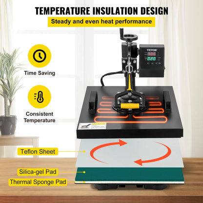 Heat Press Machine – Hittepers – Transferpers – Textielpers – Kledingpers – 2-in-1 Ontwerp 38x38 Cm – Digitale Temperatuur En Tijd
