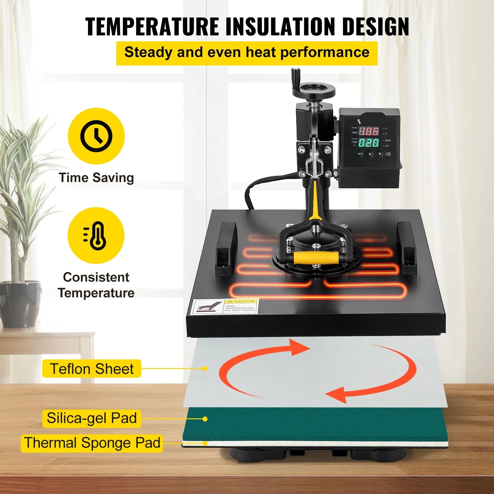 Professionele Heat Press – Warmtepers – Transferpers – T-Shirt Pers – Pettenpers – 15 X 15 Inch Persplaat – Digitale Timer & Temperatuur - QUORE