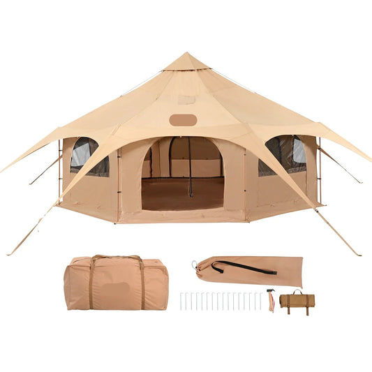 Bell Tent - Canvas - Tipi Tent - Pop up Tent - Festival Tent - 4M - Waterdichte Katoenen Tenthut met Kacheldoorvoer - Tenten - Kampeertent - Opvouwbaare - Yurt Tent voor 5-7 Personen – Ademend – Outdoor Camping – Glamping – Jachttent