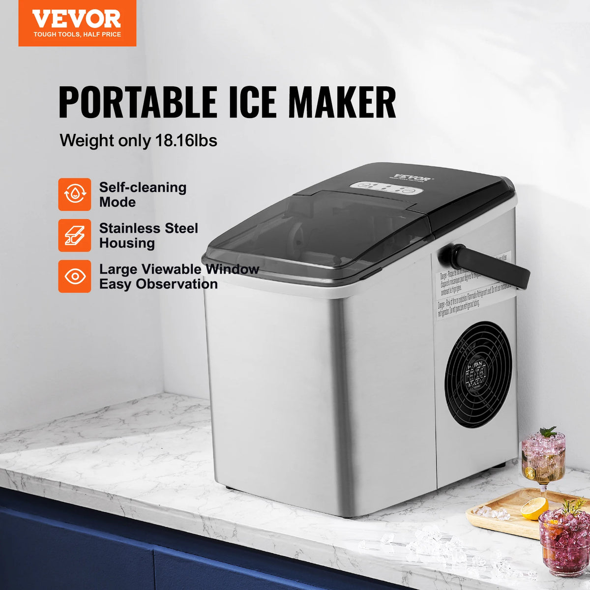 Vevor - IJsblokjesmachine - Ijsblokjes - IJsblokjesmaker met IJsschep - Per App Bestuurbaar - Zelfreinigingsfunctie - 105W - 1.8lbs - Zwart
