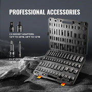 Impact Doppenset – 59-delige 3/8" & 1/2" Drive – Cr-Mo Staal – Slagmoersleutel Doppen – SAE & Metrisch (6-32mm) – Met Opbergkoffer – Zwart