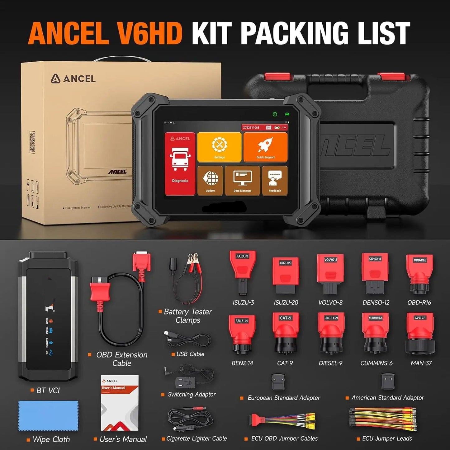 Diagnose Tool Zware Dieselvoertuigen – Truck Scanner – OBD Scanner – Diagnoseapparaat – Onderhoudsreset – 8-Inch Touchscreen – Bluetooth Connectivity