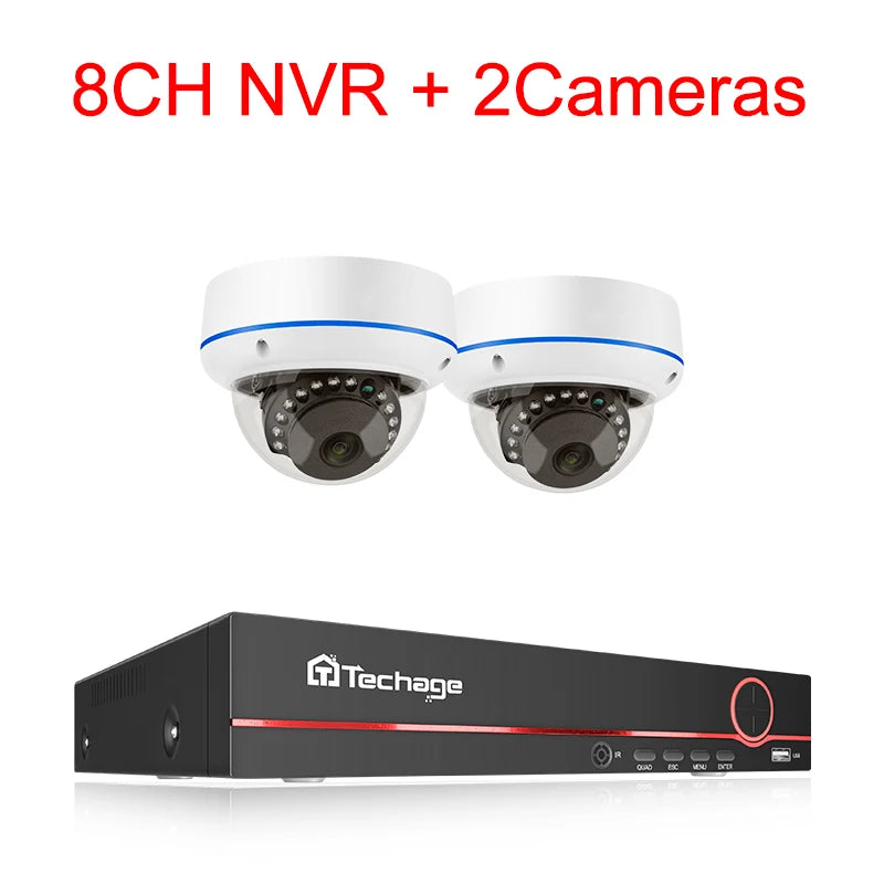Techage H.265 8CH 5MP POE NVR CCTV System Vandalproof 5MP Indoor Dome Audio IP Camera P2P Remote Video Security Surveillance Set