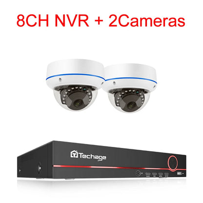 Techage H.265 8CH 5MP POE NVR CCTV System Vandalproof 5MP Indoor Dome Audio IP Camera P2P Remote Video Security Surveillance Set