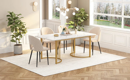 140 x 80cm Dining Table (1 Piece), Modern Kitchen Table, Metal Frame Rectangular Dining Table with Modern Marble Pattern