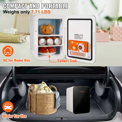 Mini Fridge - Mini Fridge for Drinks - Mini Fridge for Bedroom - Portable Compressor Cooler - for Camping - 10L - White