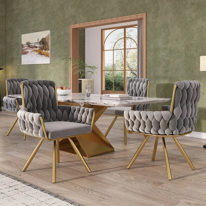 Draaibare eetkamerstoel – Velvet stoel – Bureaustoel – Armstoel – Salonstoel – Lichtgrijs – Luxe velvet bekleding – 360° draaibaar