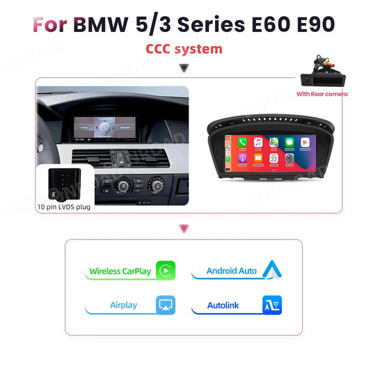 Multimedia Speler BMW 3-5 Serie – Draadloos CarPlay – Android Auto – Touchscreen Autoradio – GPS Navigatie – 8,8 Inch Display – Can-Bus Compatibel - QUORE