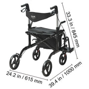 Rollator-Rolstoel Lichtgewicht Opvouwbaar - Rolstoel Opvouwbaar - 2 in 1 - Wandelaar en Rolstoel - Aluminium Mobiliteit Wandelaar voor Senioren - Rood