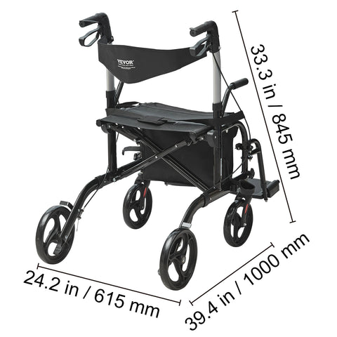 Rollator-Rolstoel Lichtgewicht Opvouwbaar - Rolstoel Opvouwbaar - 2 in 1 - Wandelaar en Rolstoel - Aluminium Mobiliteit Wandelaar voor Senioren - Rood