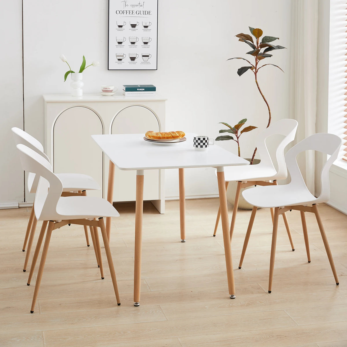 Stoel - Stoelen Eetkamerstoelen - Set van 4 Stoelen - Holle Eetkamerstoelen - Modern & Eenvoudig - Huishoudelijke Kruk met Rugleuning - Scandinavische Onderhandelingsstoel - Plastic Stoel - Rugleuning hoogte <125mm/12.cm - Wit - QUORE