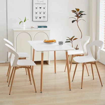 Set van 6 Witte Eetkamerstoelen – Stoelen – Vergaderstoelen – Krukken – Design Stoelen – Scandinavisch Design – Duurzaam Kunststof – Metalen Poten met Houtlook