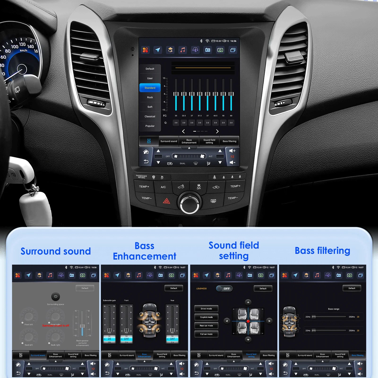 Multimedia Autoradio – 2-DIN Radio – Android Autoradio – GPS Navigatie – 9,7 Inch QLED Touchscreen – Android 14 Besturingssysteem – Draadloos CarPlay & Android Auto - QUORE