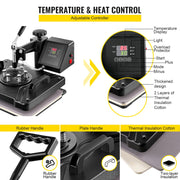 Heat Press - Transferpers - Sublimatieprinter - Heat Press Machine - 6 in 1 - 12x15 Inch - Multifunctionele Sublimatie - voor Mok/Latte Mok/Hoed/Plaat/fles