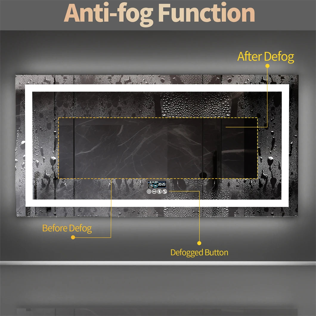 Badkamerspiegel - met LED - Spiegel - Smart Spiegel - Badkamerspiegel met Verlichting - Anti-fog - Dimbaar - Backlit + Front Lit - Digitale Weergave - met Bluetooth - Wandmontage - Waterdicht - Energiezuinig - 1510x780mm