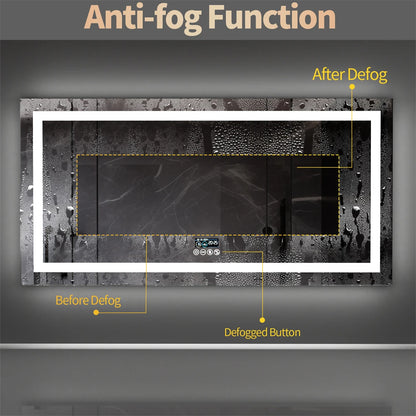 Badkamerspiegel - met LED - Spiegel - Smart Spiegel - Badkamerspiegel met Verlichting - Anti-fog - Dimbaar - Backlit + Front Lit - Digitale Weergave - met Bluetooth - Wandmontage - Waterdicht - Energiezuinig - 1510x780mm