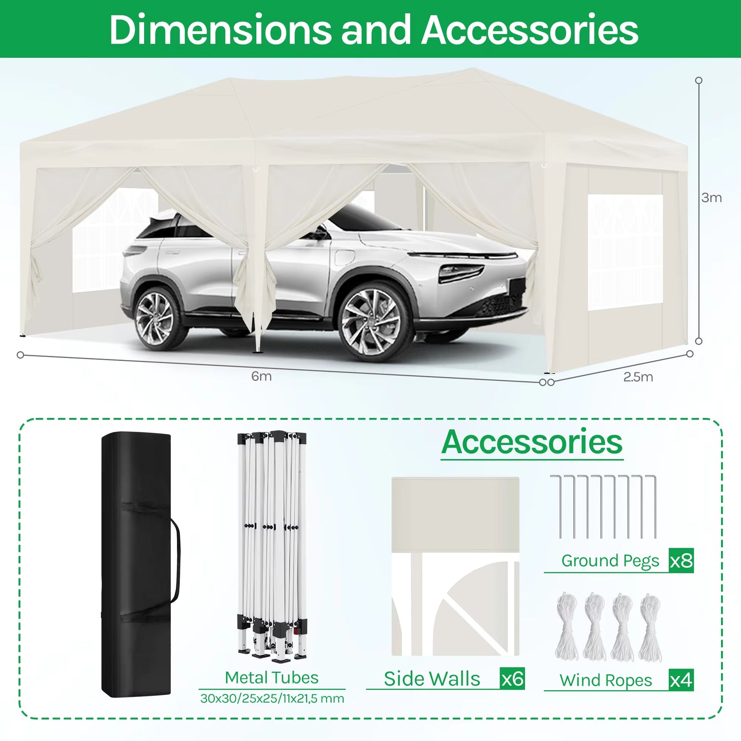 Tuinpaviljoen – Partytent – Tuitent – Overkapping – Waterdicht Oxford Doek – Pop-Up Systeem - 3x6 Meter – Beige